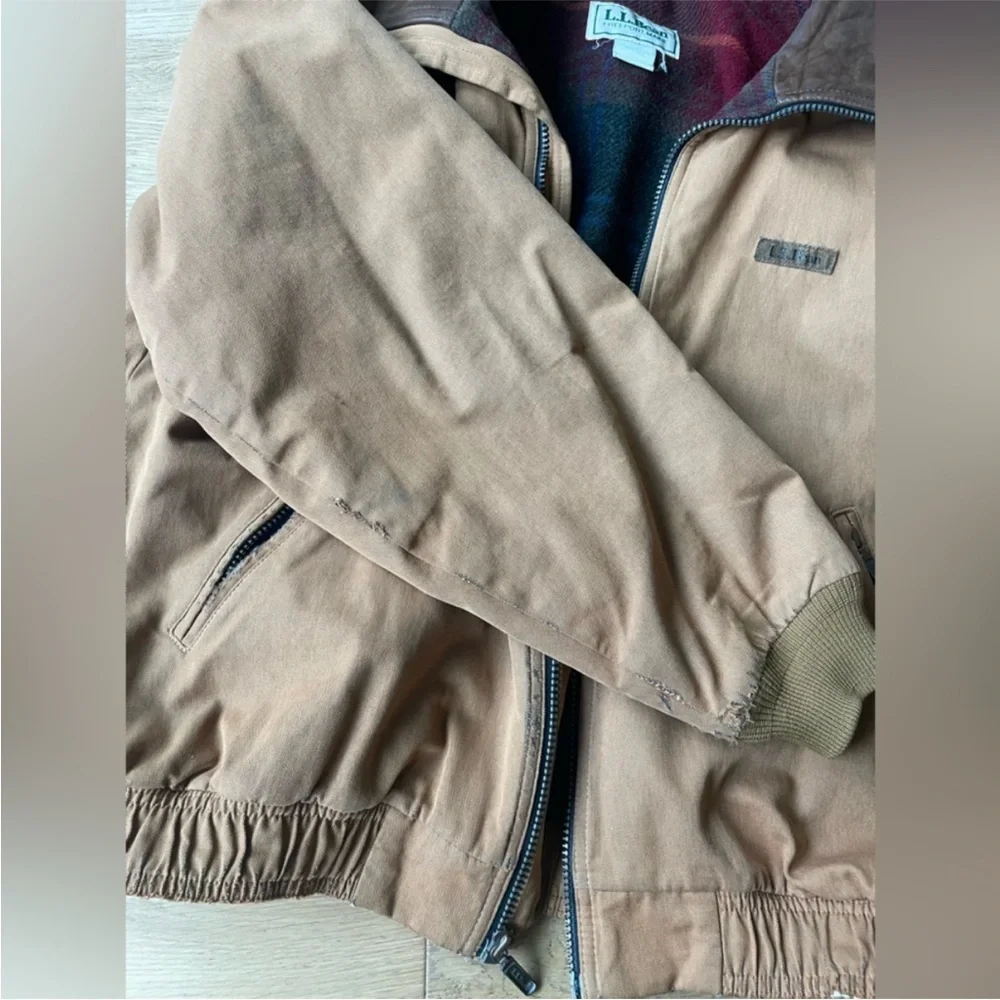 L.L. Bean Tan Bomber Jacket with Brown Collar - Picture 6 of 11